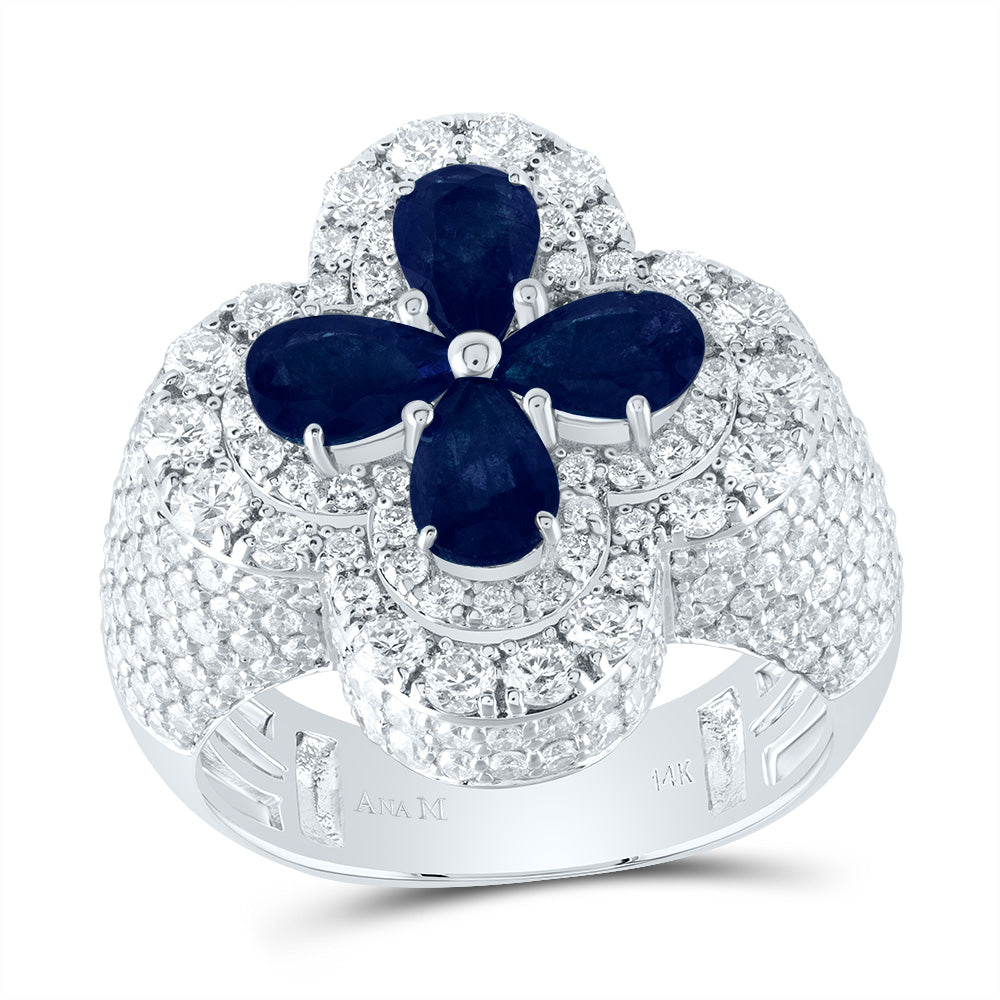 2 1/2Ctw-Nat Dia Ana M 1 3/4Ctw Ps-Bs Nat Gem Clover Ring (8.28 grams)