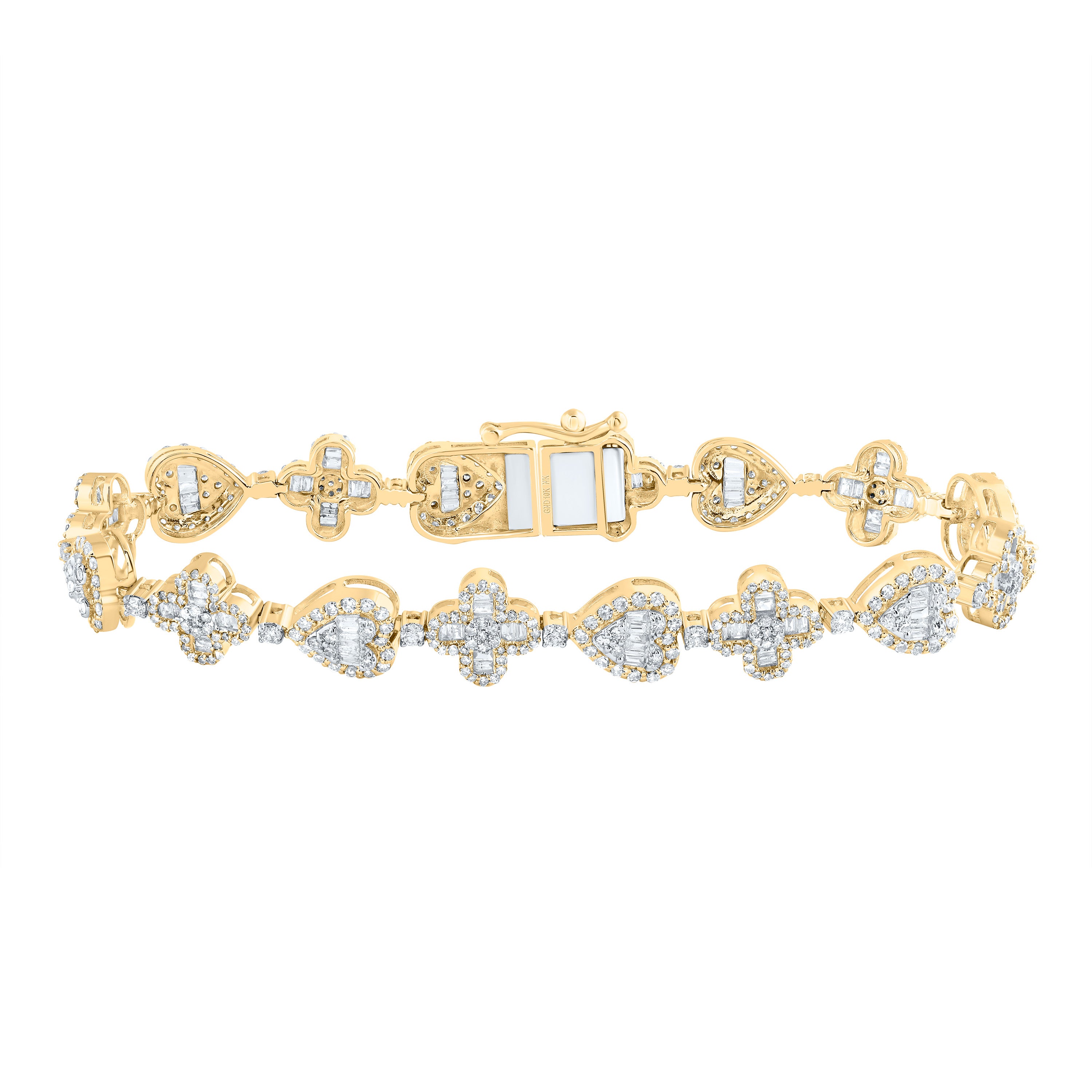 10Kt Gold 3 1/5Ctw-Dia Nk Clover Heart Ladies Bracelet (7 Inch)