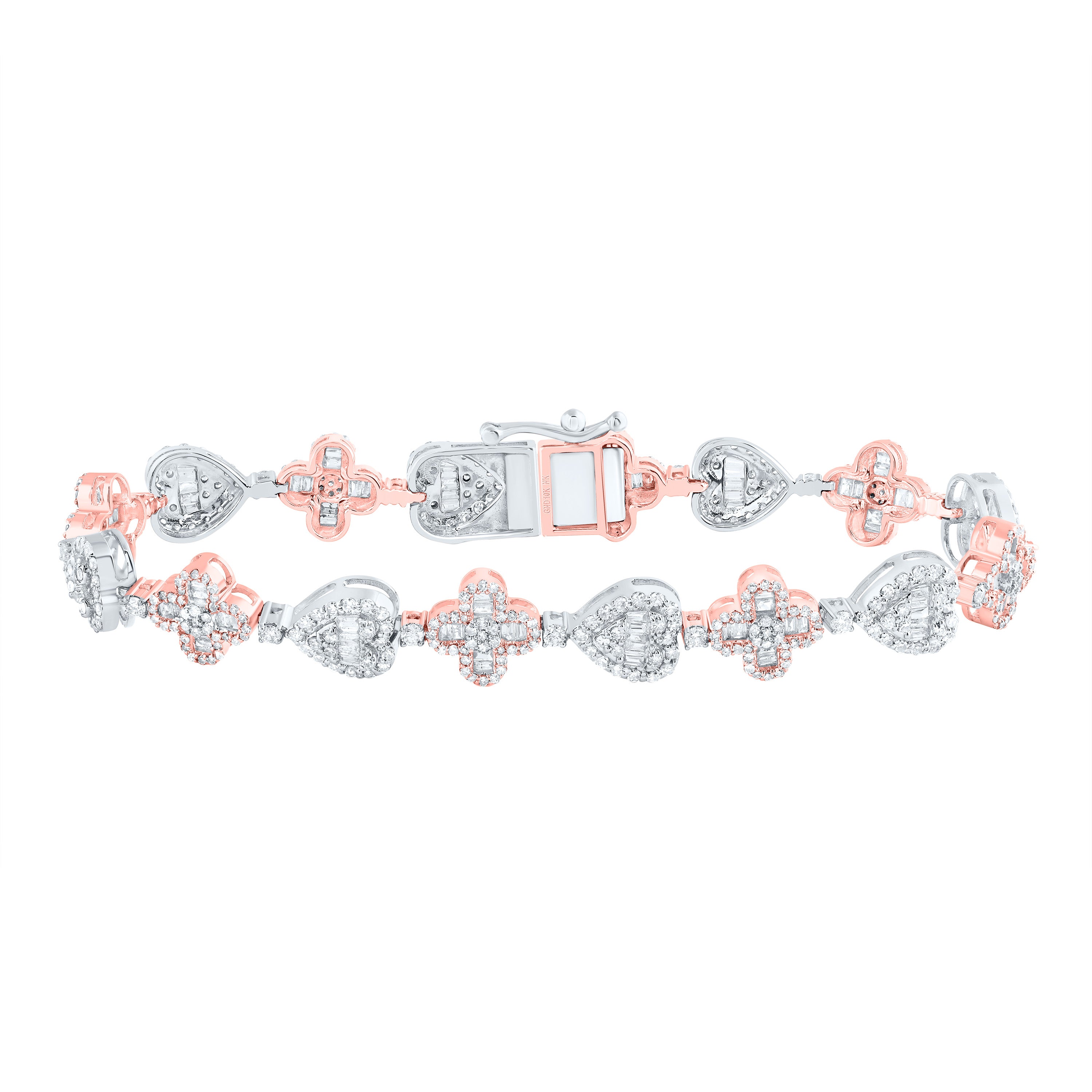 10Kt Gold 3 1/5Ctw-Dia Nk Clover Heart Ladies Bracelet (7 Inch)