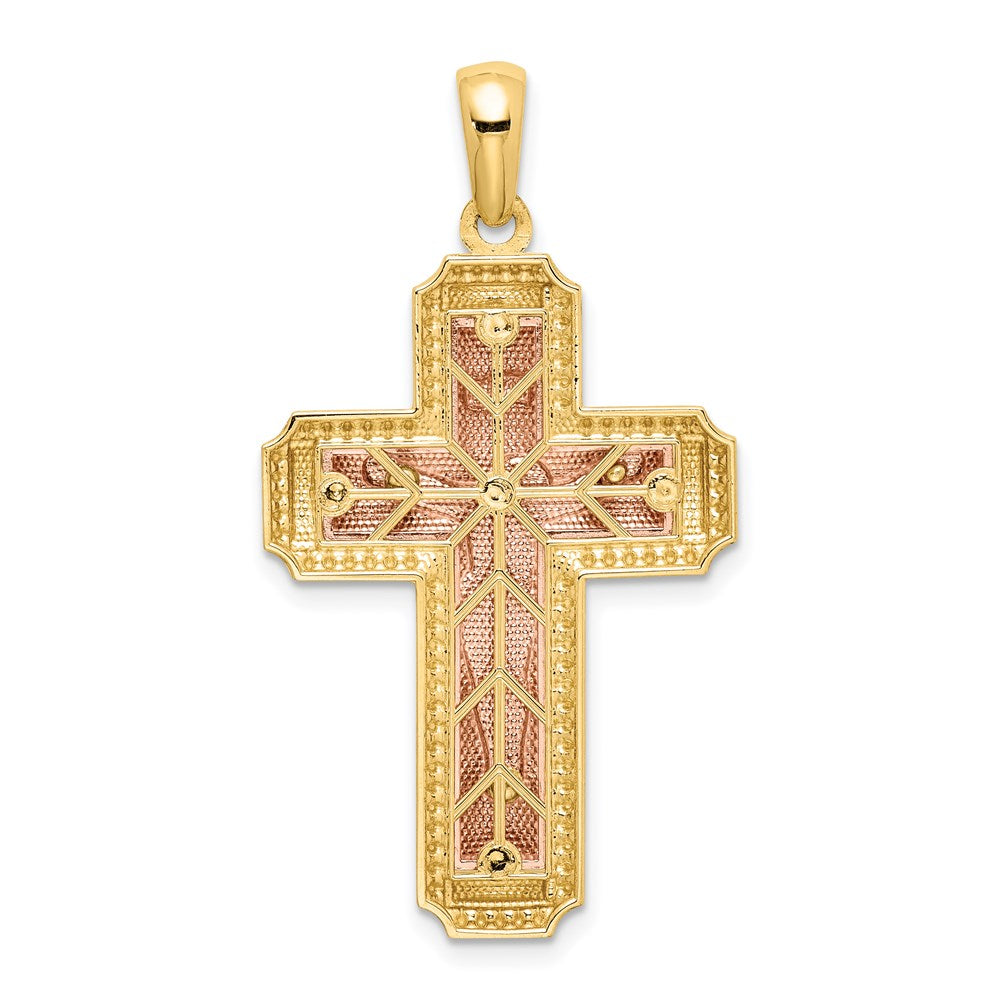 14k Two-tone 20 mm INRI Jesus Crucifix Pendant (3.26 grams)