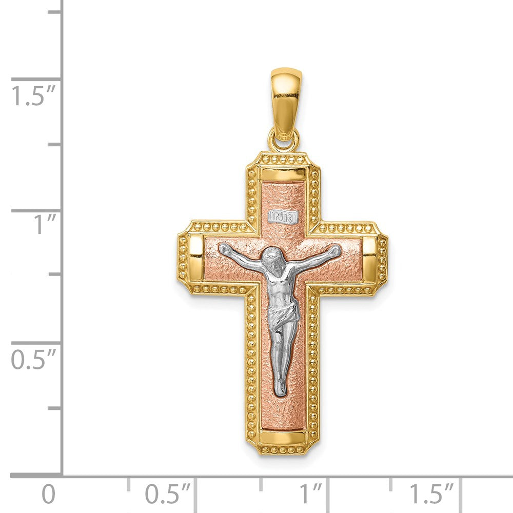 14k Two-tone 20 mm INRI Jesus Crucifix Pendant (3.26 grams)