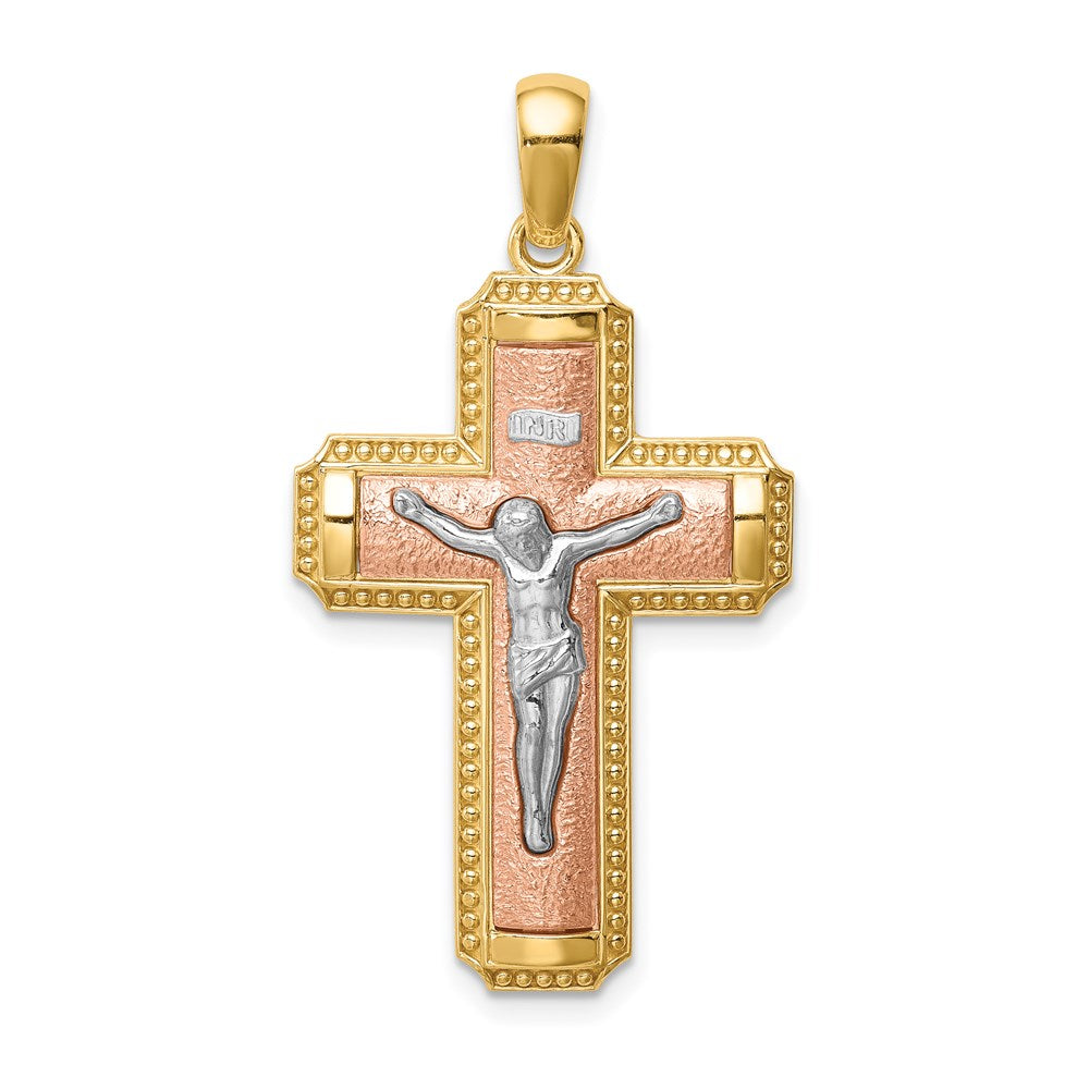 14k Two-tone 20 mm INRI Jesus Crucifix Pendant (3.26 grams)