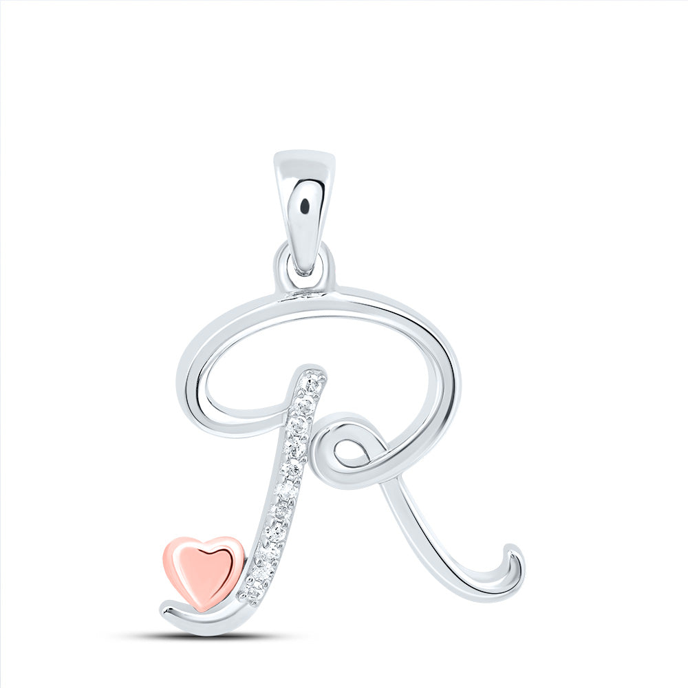 Sterling Silver 1/20Ctw-Dia P1 Gift Initial R" Pendant"