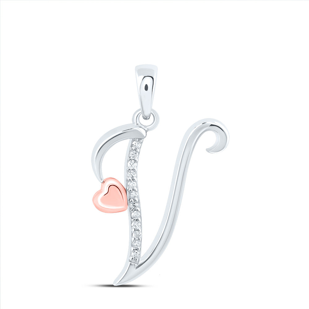 Sterling Silver 1/20Ctw-Dia P1 Gift Initial V" Pendant"