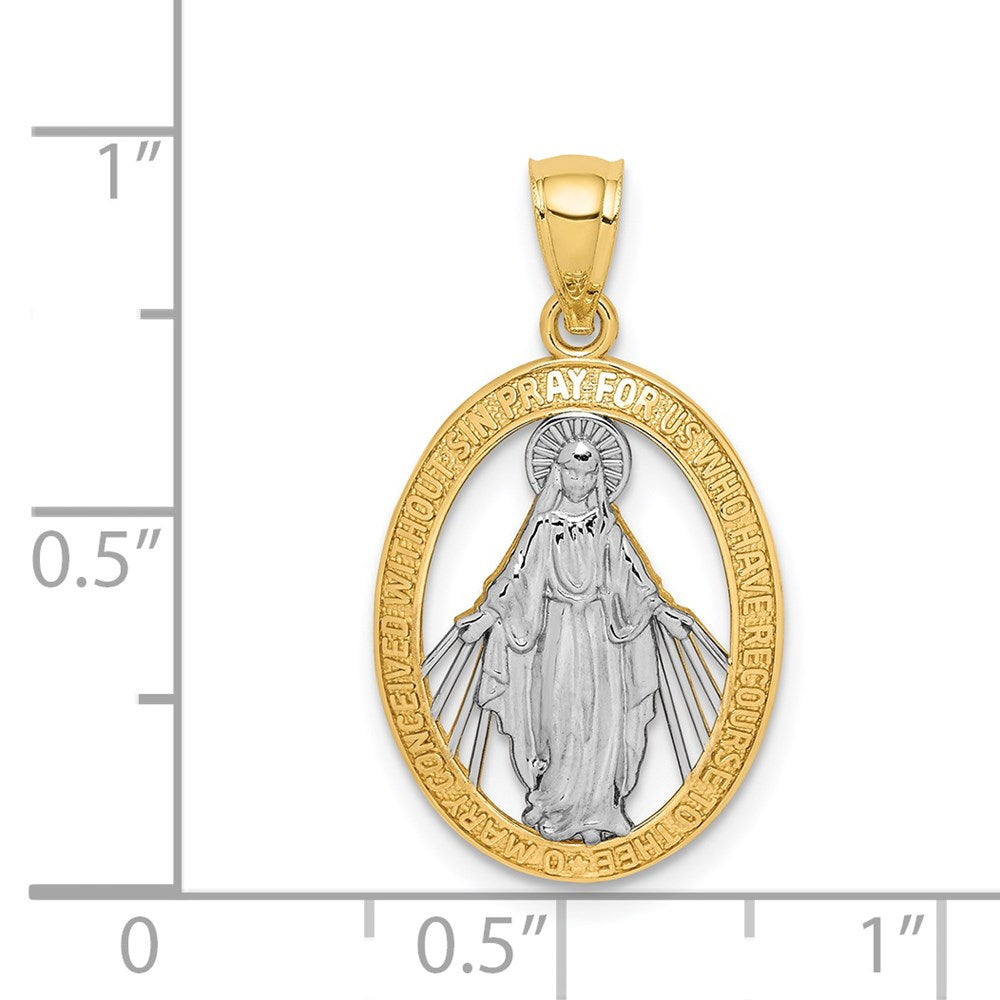 14k Yellow & Rhodium 14 mm Polished Miraculous Medal Pendant (1.03 grams)