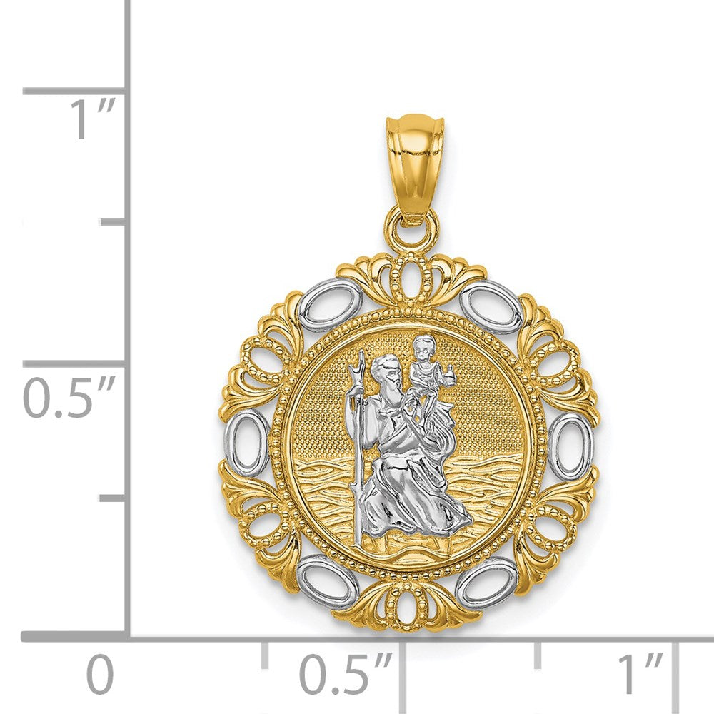 14k Yellow & Rhodium 18 mm St. Christopher Medal (1.81 grams)