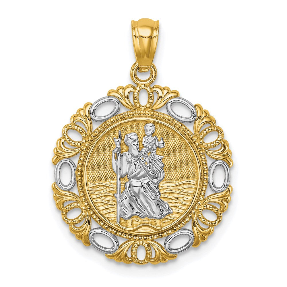 14k Yellow & Rhodium 18 mm St. Christopher Medal (1.81 grams)