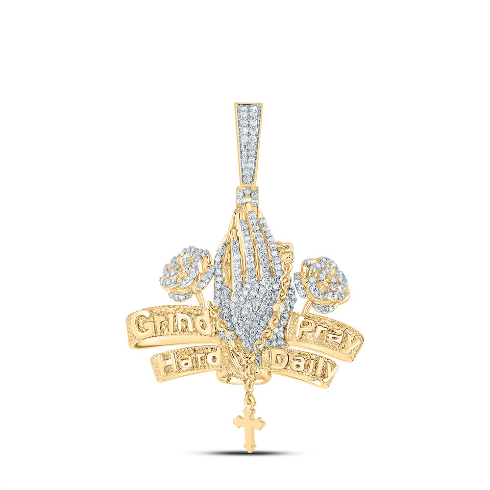 10Kt Gold 7/8Ctw-Diamond Praying Rose Mens Charm