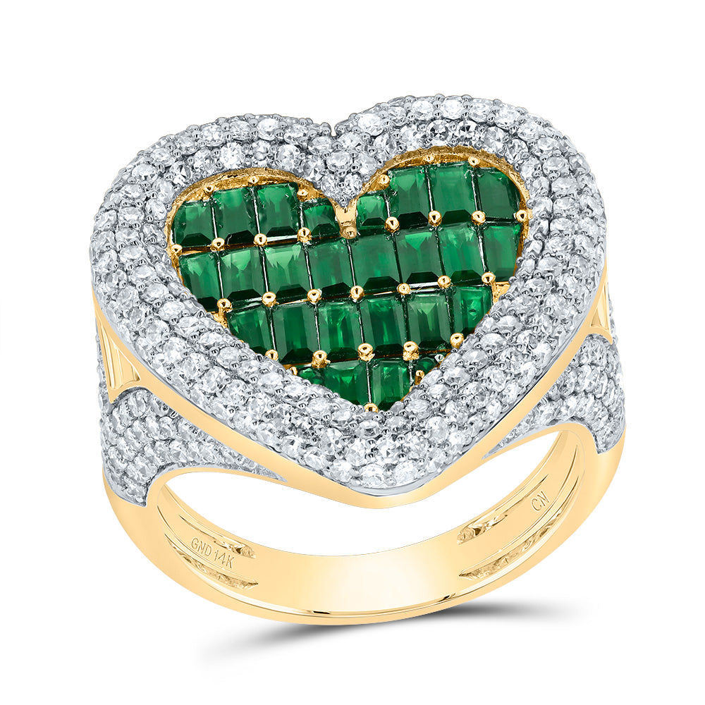 1 5/8Ctw-Nat Dia Cn 0.01Ctw-Rd-Em, 1 3/8Ctw-Bag-Em, Nat Gem Heart Ring (6.66 grams)