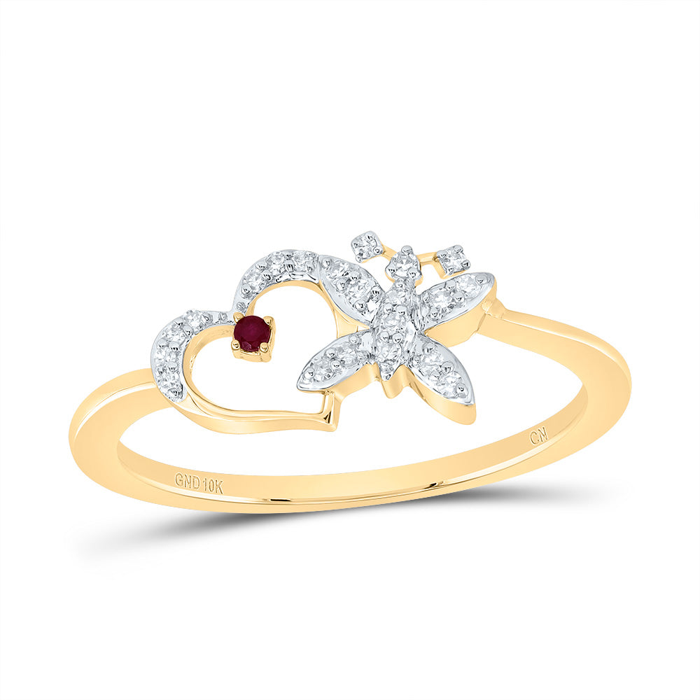 1/12Ctw-Nat Diamond 1.3Mm Rd-Ru Nat Gem Butterfly Heart Ring (1.8 grams)