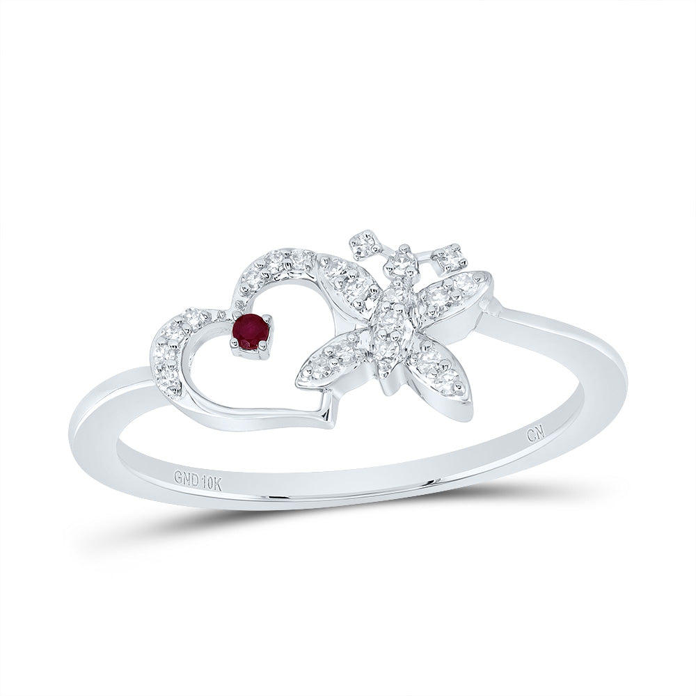 1/12Ctw-Nat Diamond 1.3Mm Rd-Ru Nat Gem Butterfly Heart Ring (1.95 grams)