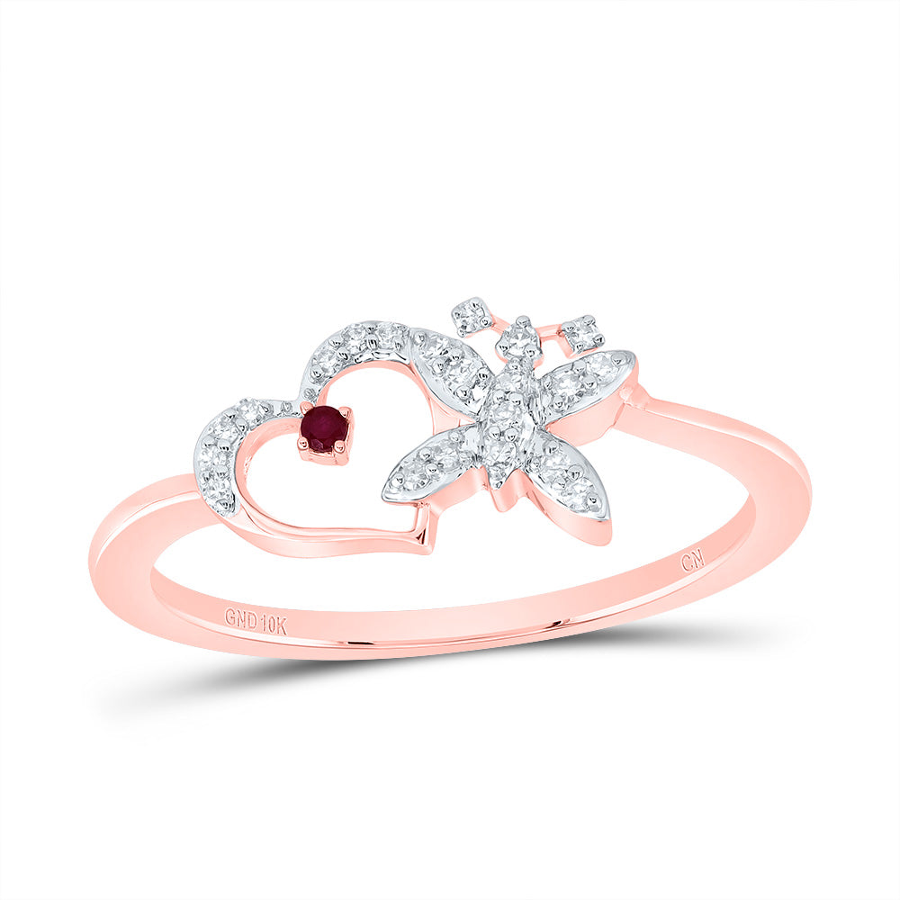 1/12Ctw-Nat Diamond 1.3Mm Rd-Ru Nat Gem Butterfly Heart Ring (1.83 grams)