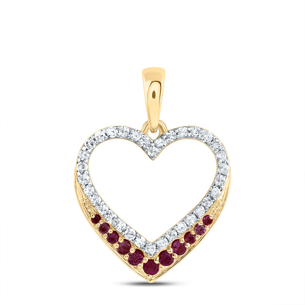 1/8Ctw-Nat Dia Cn 1/10Ctw-Rd-Ruby,Nat Gem Heart Pendant (0.914 grams)