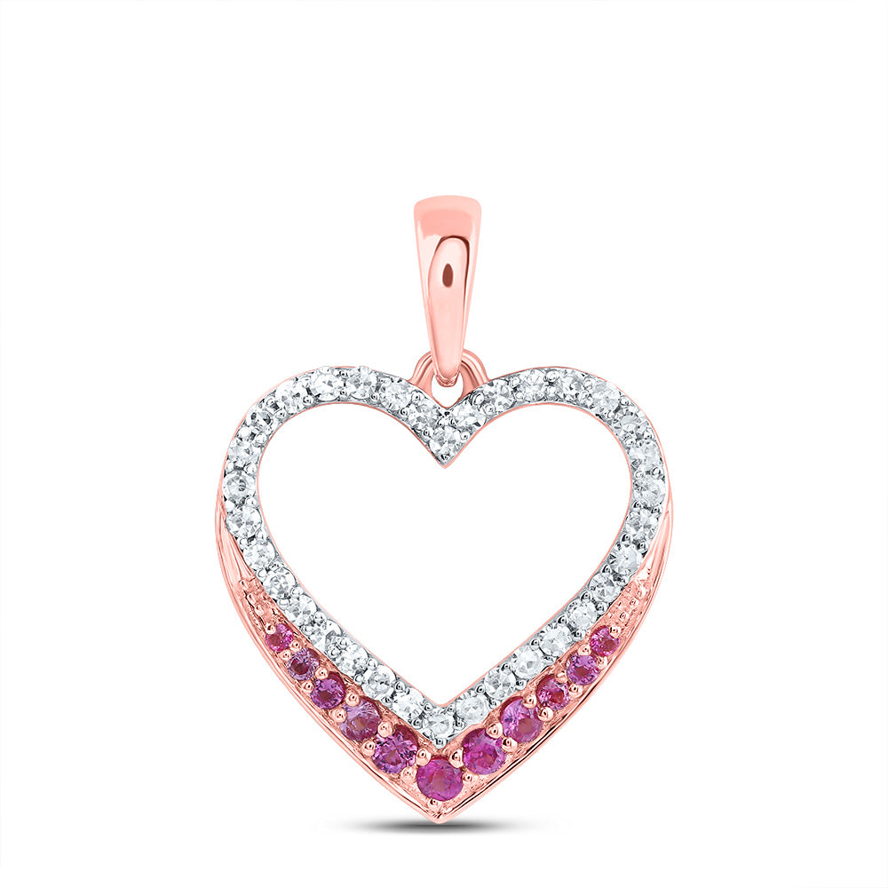 1/8Ctw-Nat Dia Cn 1/10Ctw-Rd-Pink Sapp Nat Gem Heart Pendant (0.911 grams)