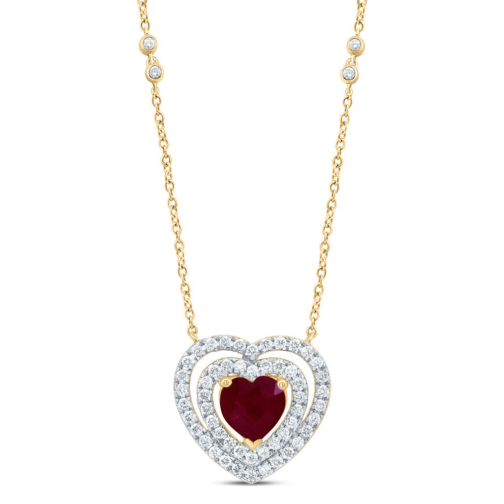 14Kt Gold 3/8Ctw-Dia Cn 6X6 Mm Heart-Ru Nat Gem Necklace (18 Inch)