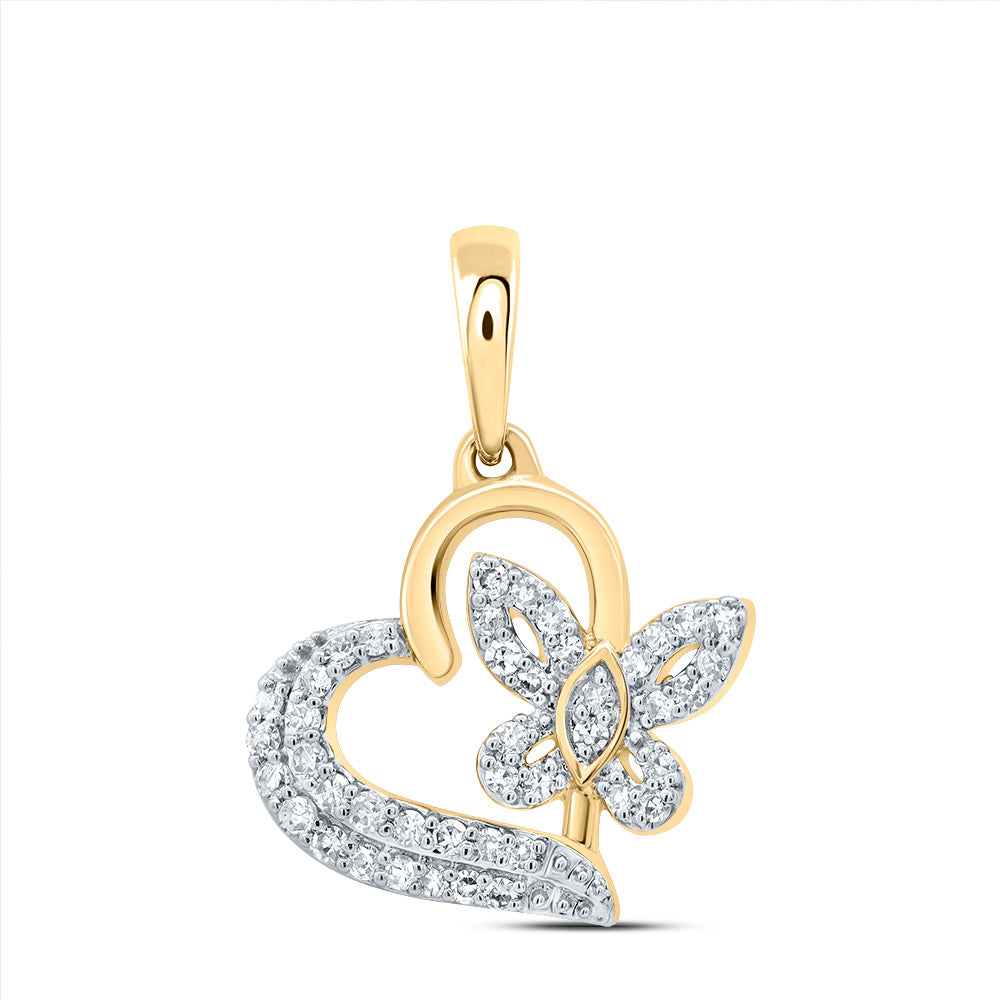 Butterfly Pendant with Natural Diamond Solid 10kt high quality Yellow Gold