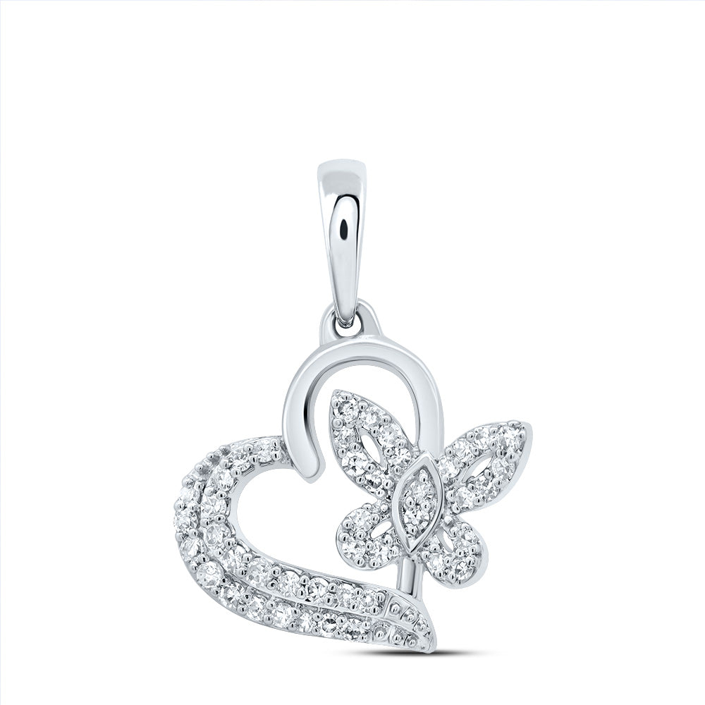 10Kt Gold 1/8Ctw-Diamond Gift Butterfly Heart Pendant