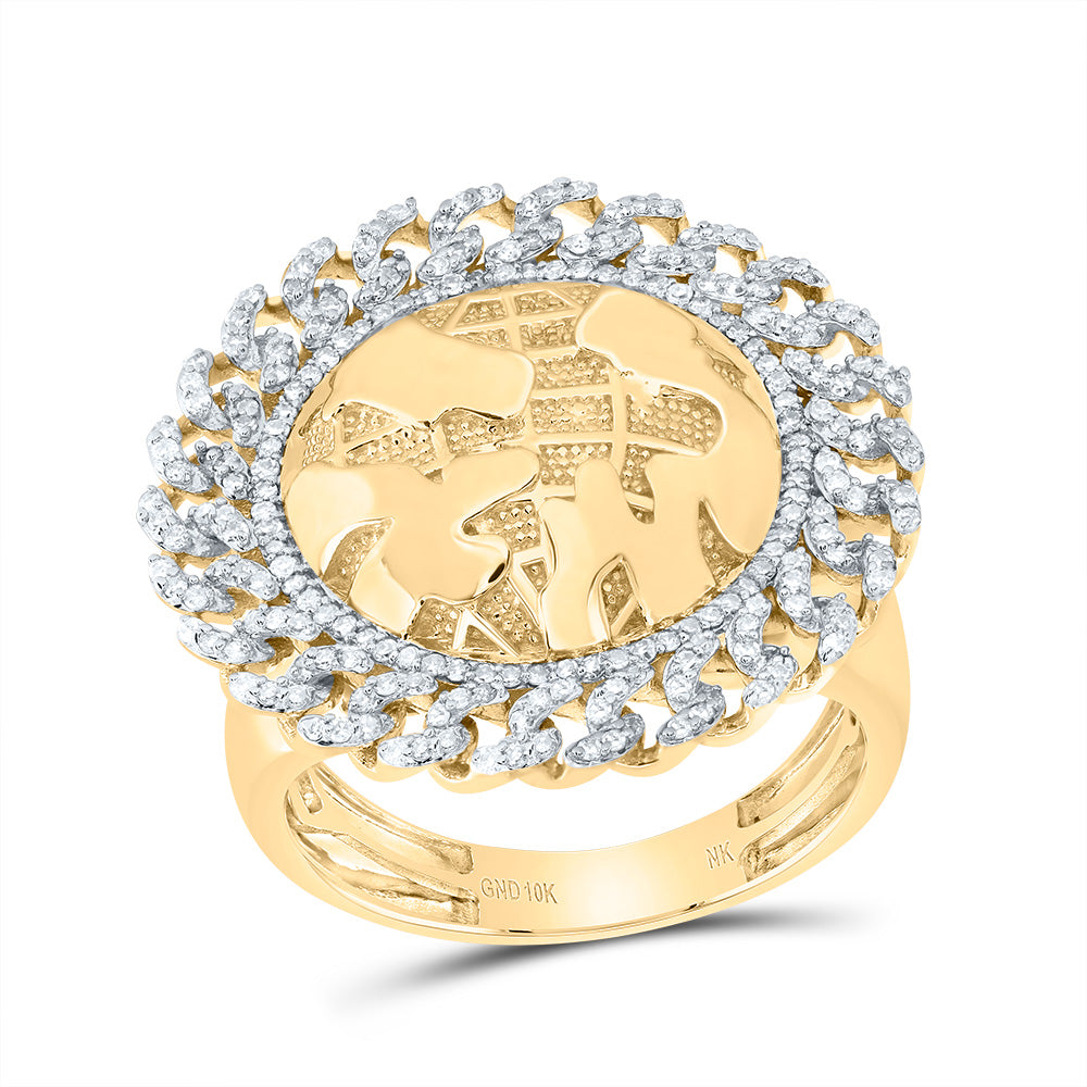 3/4Ctw-Nat Dia Nk Globe Cuban Mens Ring (10.71 grams)
