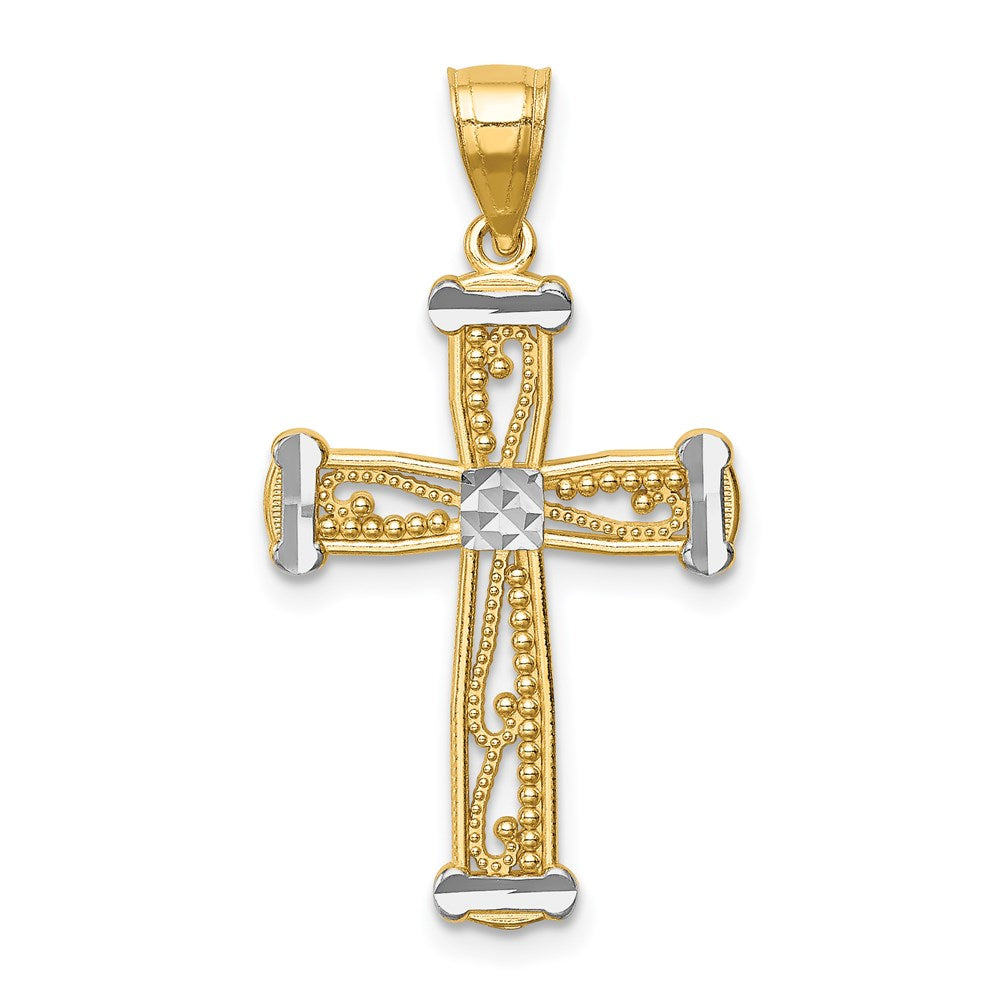 14k Yellow & Rhodium 17 mm Cross Pendant (1.39 grams)