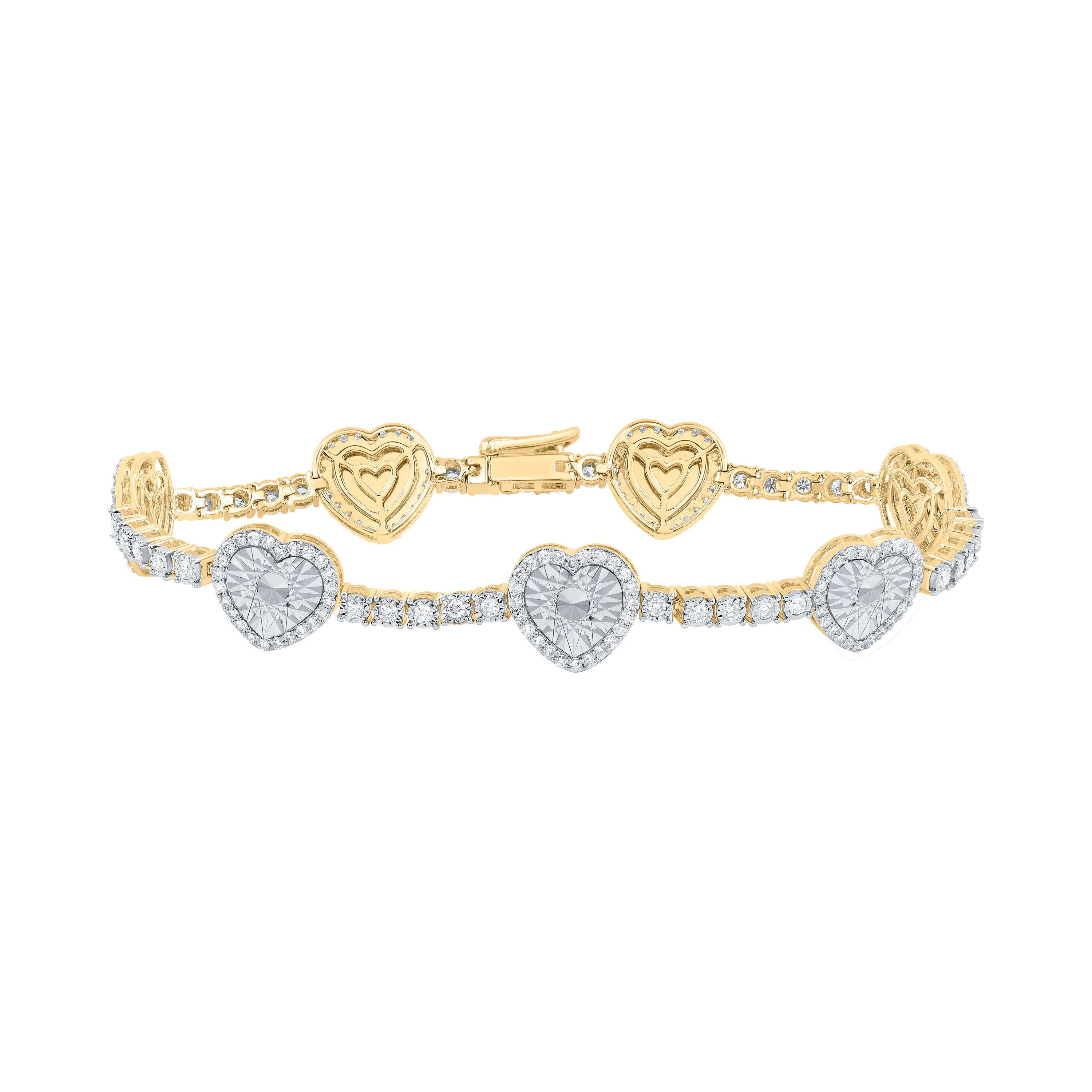 14Kt Gold 1 5/8Ctw-Dia Nk Fashion Heart Bracelet (7 Inch)