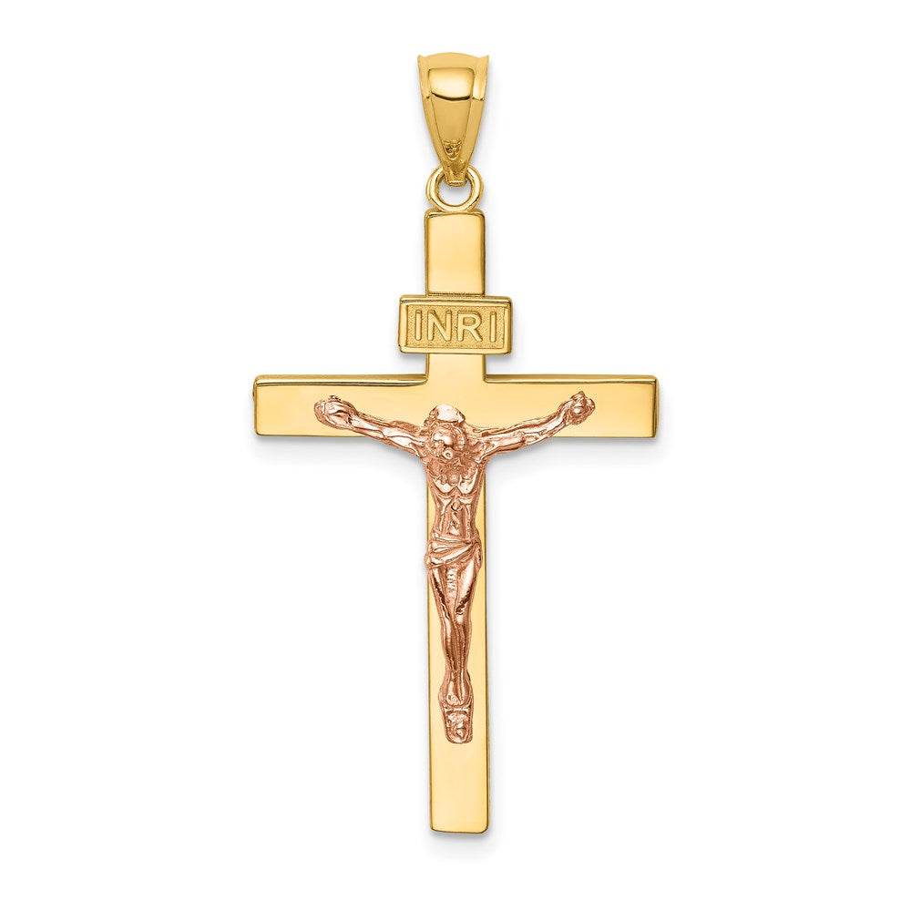14k Two-tone 19 mm Two-tone INRI Jesus Crucifix Pendant (2.17 grams)