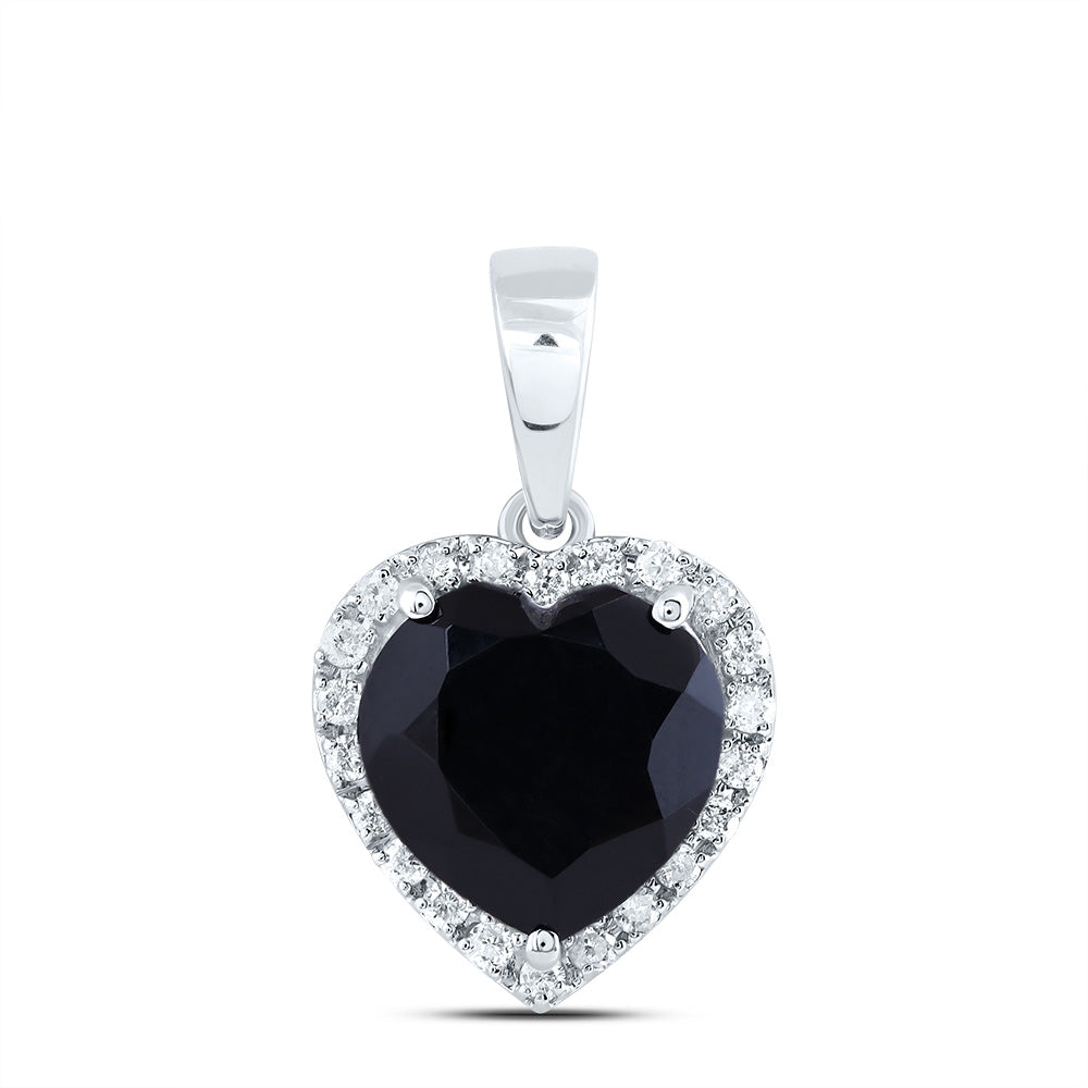 10Kt Gold 1/5Ctw-Diamond 10 Mm Heart Black Onyx Gift Pendant