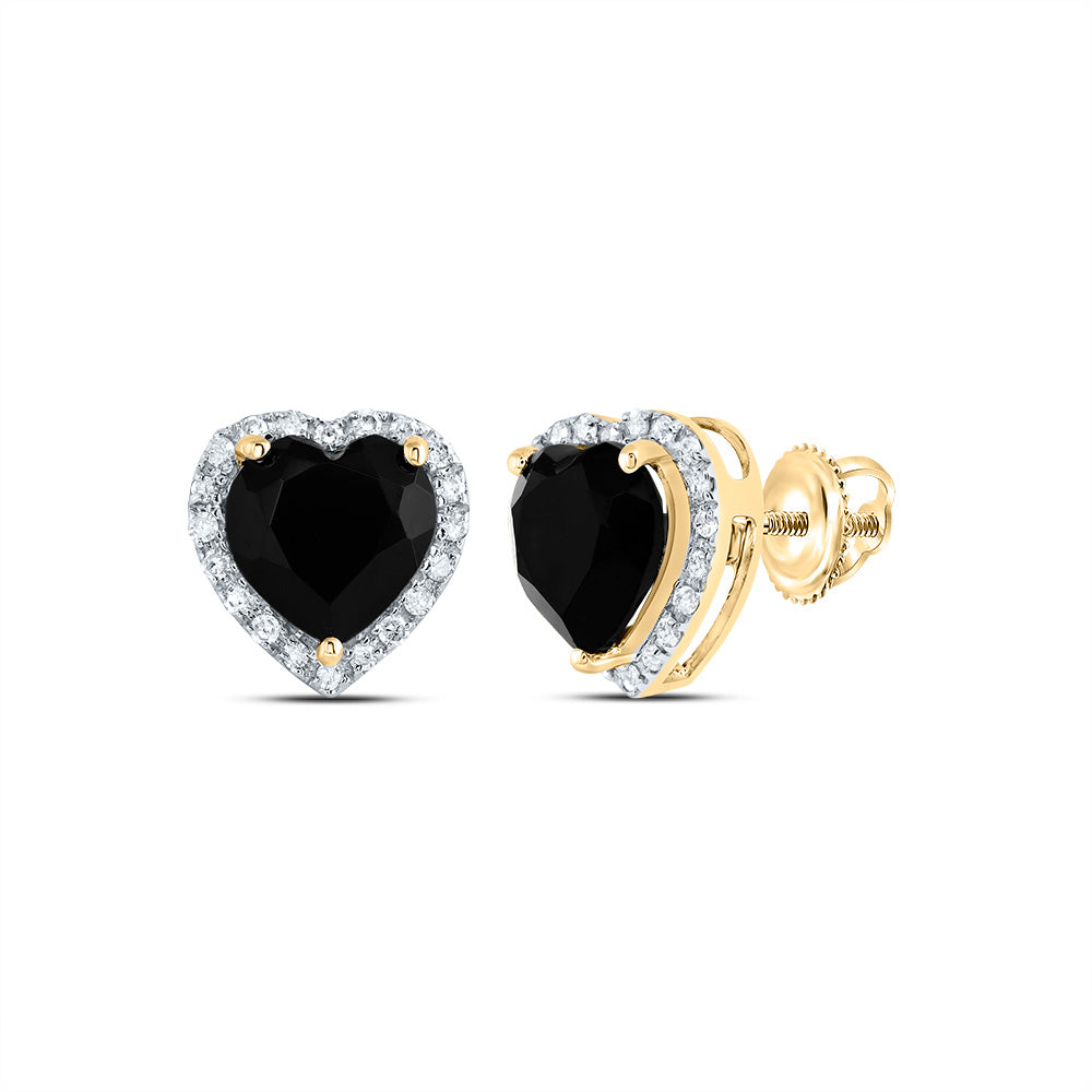 10Kt Gold 1/6Ctw-Dia P1 7 Mm Heart Black Onyx Gift Earring