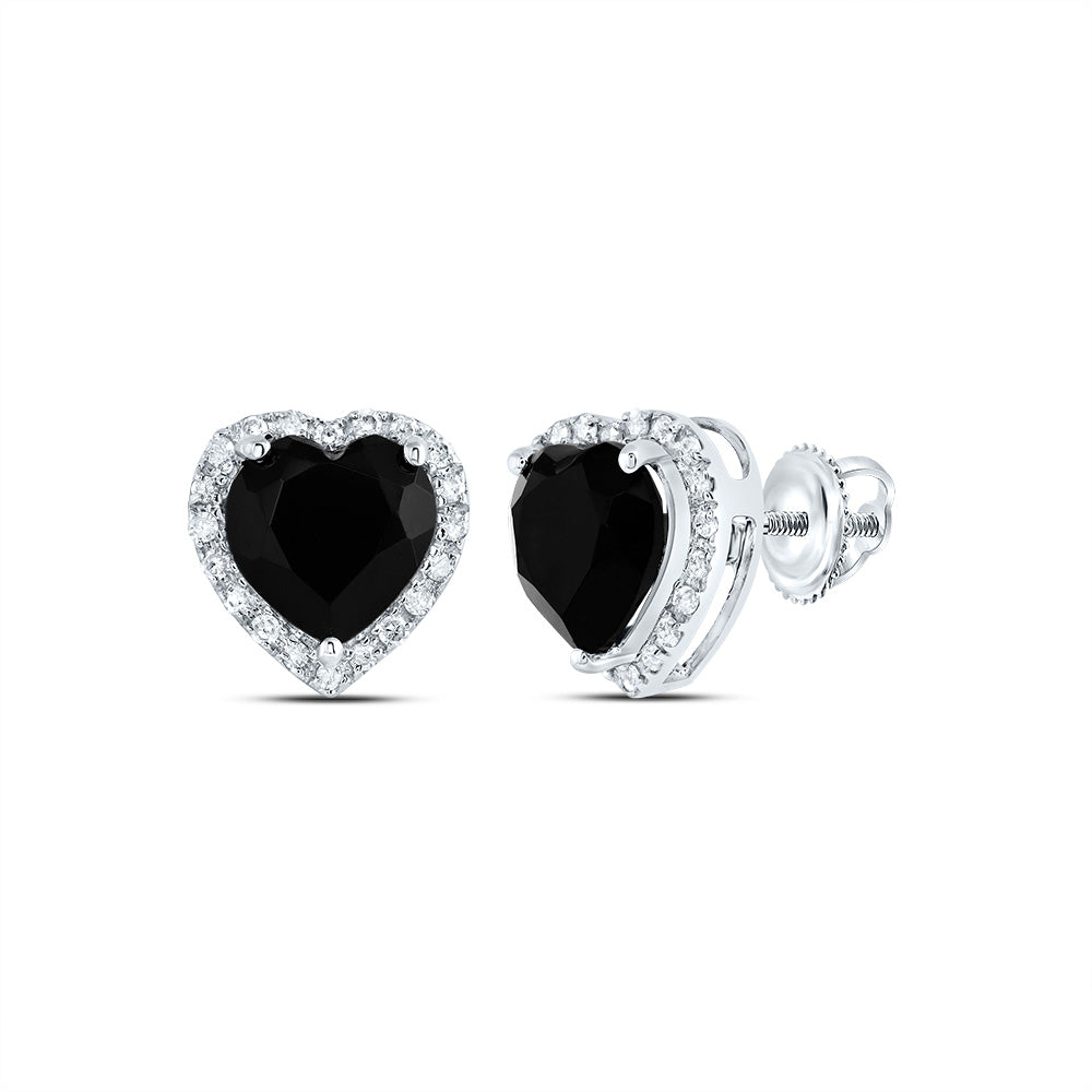 10Kt Gold 1/6Ctw-Dia P1 7 Mm Heart Black Onyx Gift Earring