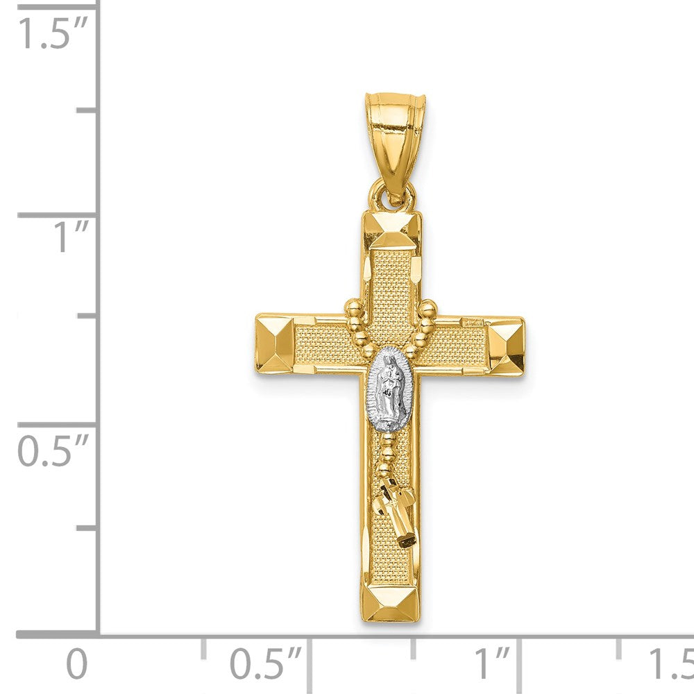 14k Yellow & Rhodium 16.5 mm Cross w/Rosary Pendant (1.47 grams)