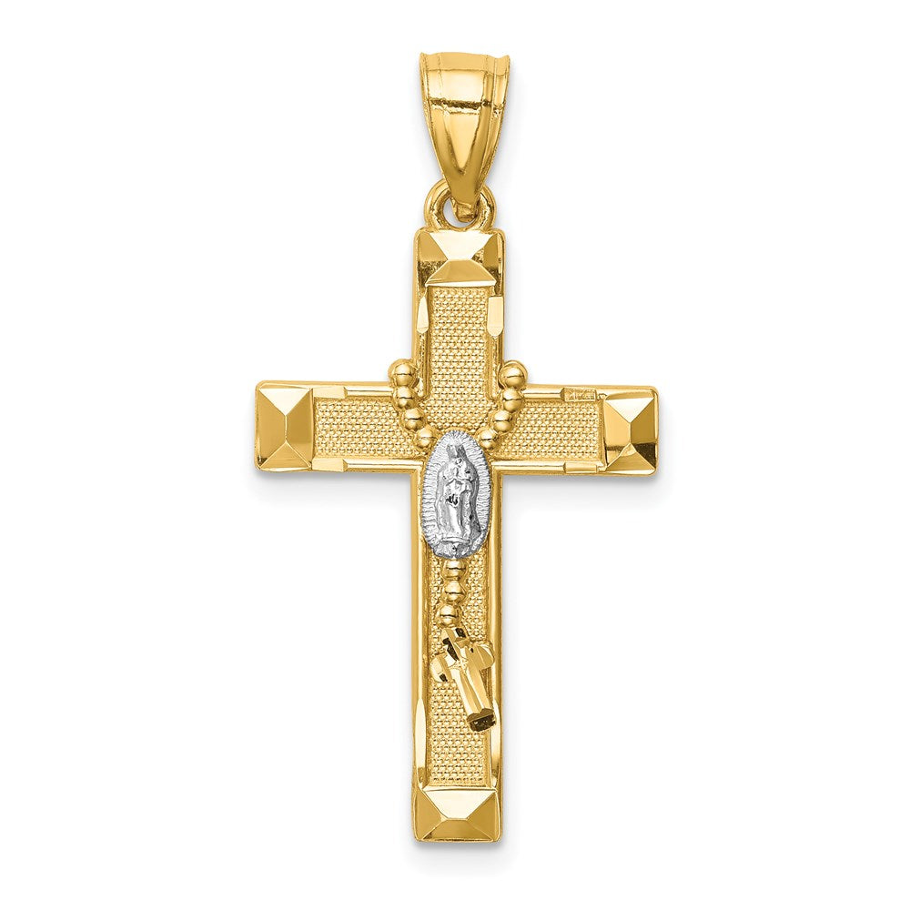 14k Yellow & Rhodium 16.5 mm Cross w/Rosary Pendant (1.47 grams)