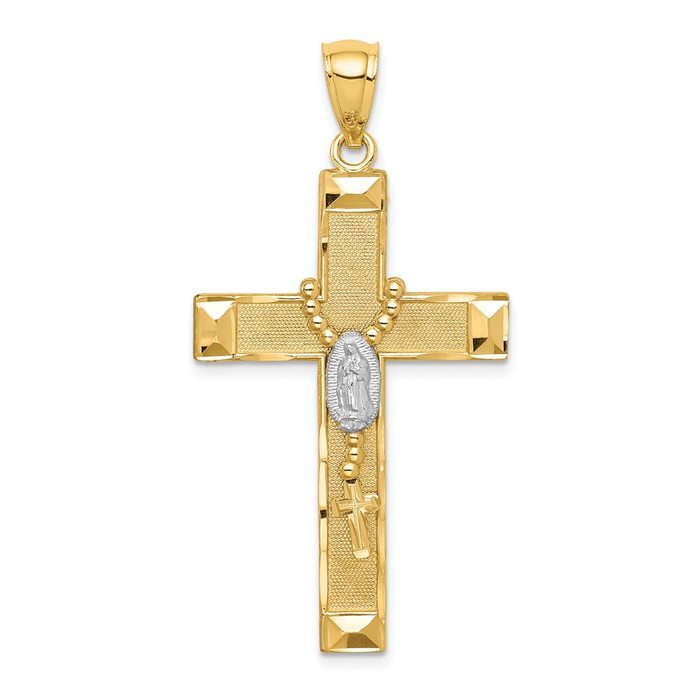 14k Yellow & Rhodium 23.85 mm Cross w/Rosary Pendant (2.88 grams)