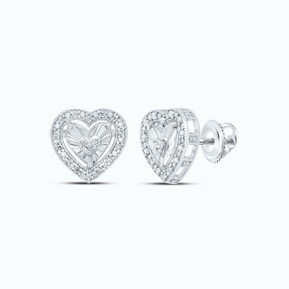 Sterling Silver 1/10Ctw-Diamond Gift Heart Stud Earring