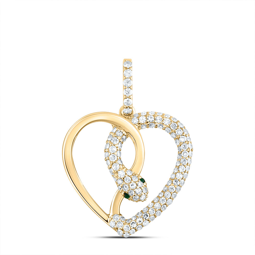 5/8Ctw-Nat Dia Cn 0.014Ctw-Rd-Em Nat Gem Snake Heart Pendant (3.59 grams)