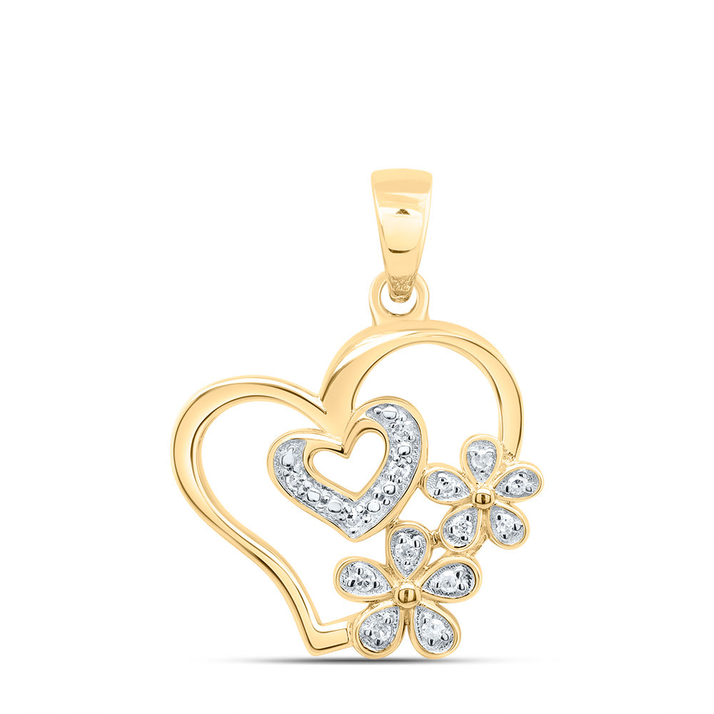 10Kt Gold 1/20Ctw-Diamond Gift Flower Heart Pendant