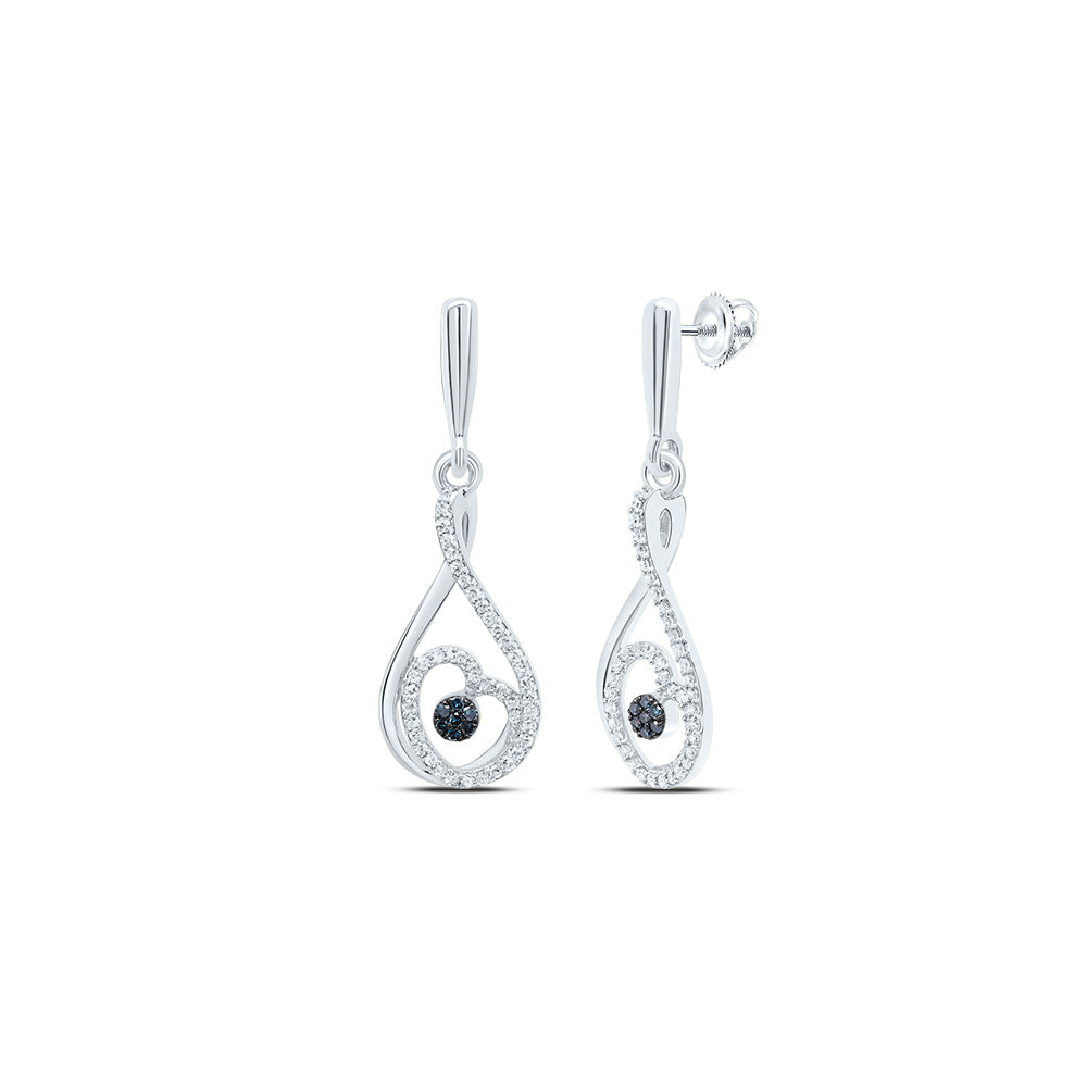 10Kt Gold 1/3Ctw-Diamond Gift Blue Dia Heart Dangling Earring