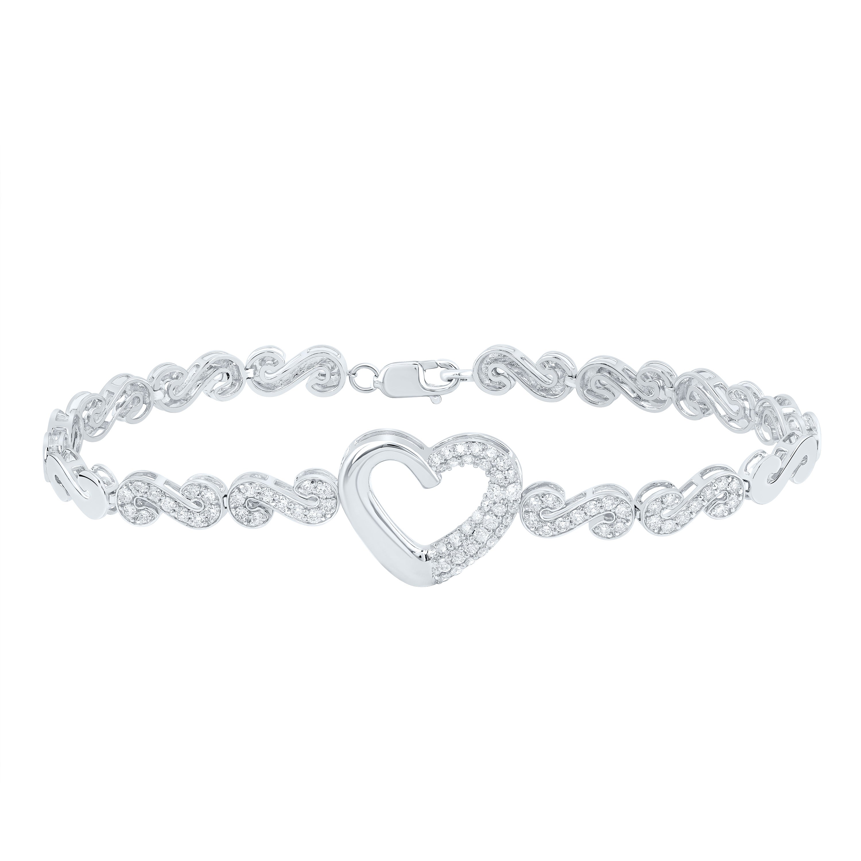1 Ctw-Nat Dia Cn Fashion Heart Bracelet (7 Inch) (9.33 grams)