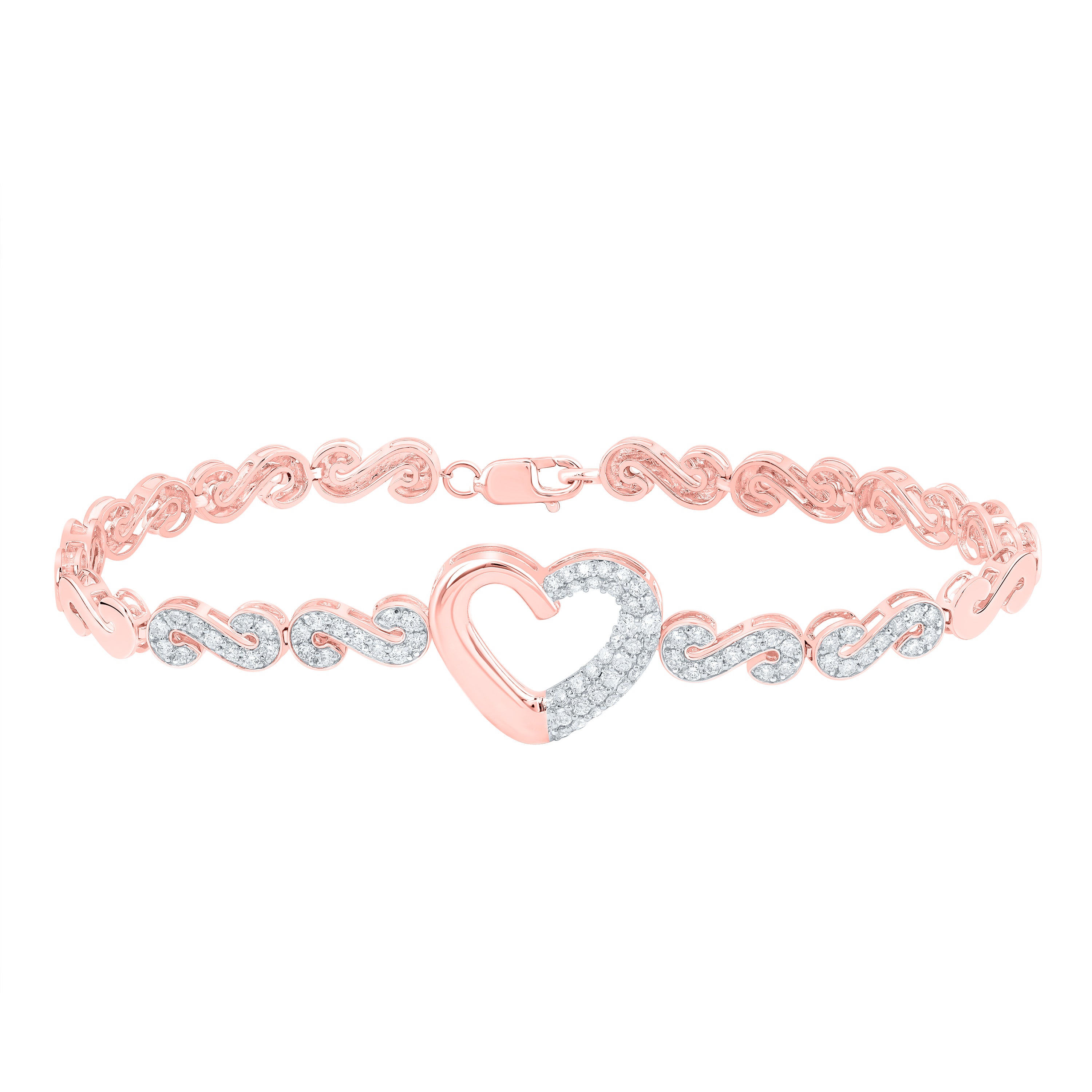 1 Ctw-Nat Dia Cn Fashion Heart Bracelet (7 Inch) (8.26 grams)