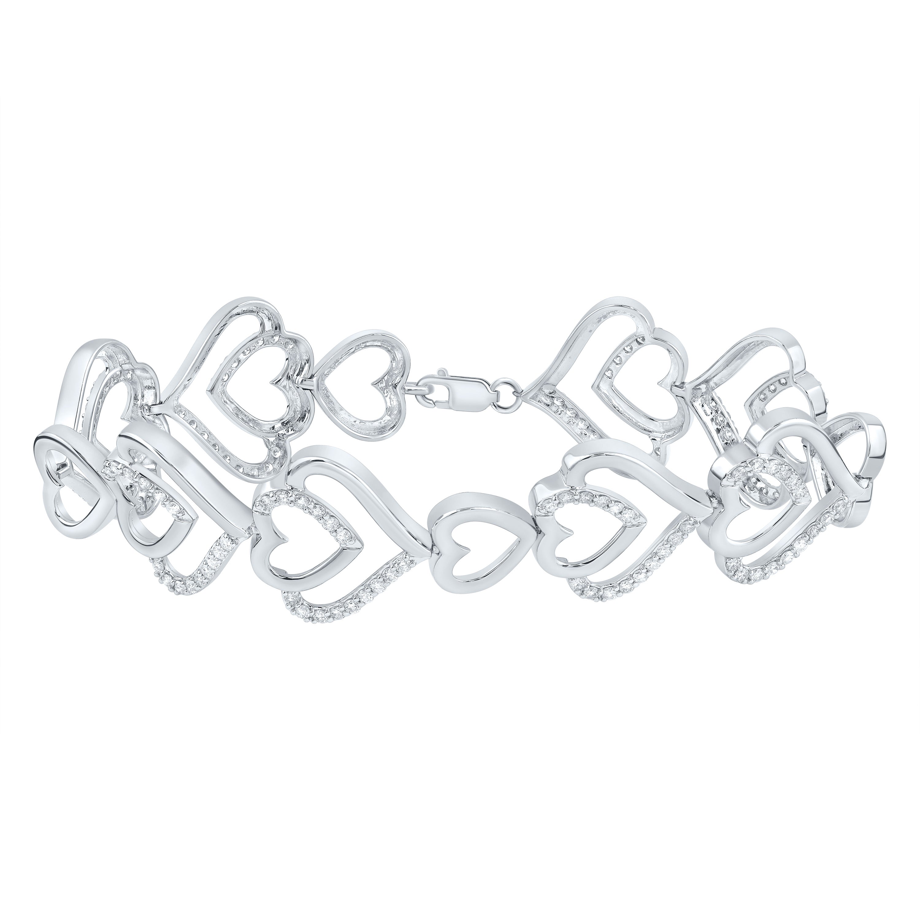 1 5/8Ctw-Nat Dia Cn Fashion Heart Bracelet(7 Inch) (16.4 grams)