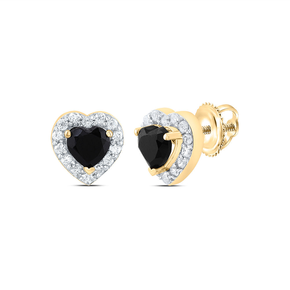 1/5Ctw-Nat Diamond 4.60 Mm Heart Black Onyx Fashion Earring