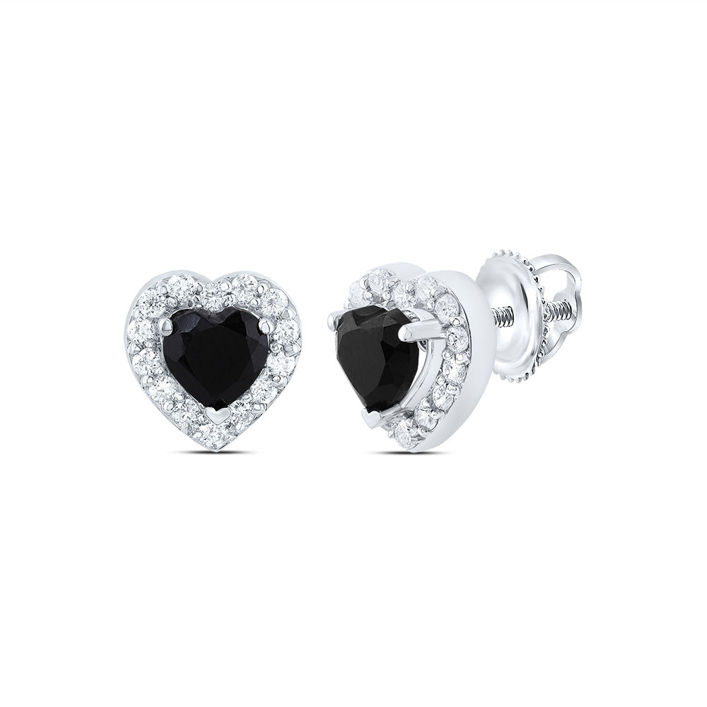 1/5Ctw-Nat Dia Cn 4.60 Mm Heart Black Onyx Fashion Earring