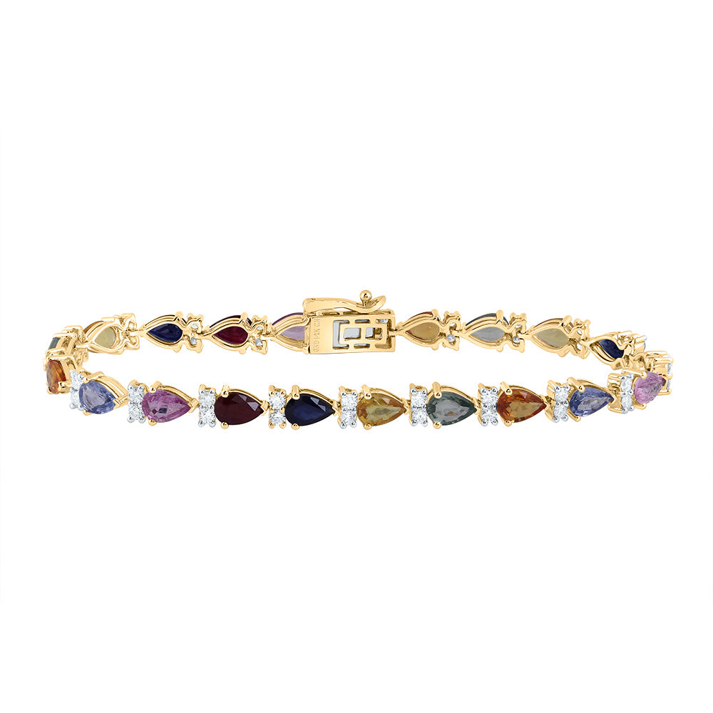 1 1/3Ctw-Nat Diamond 9 3/4Ctw- Ps- Nat Gem Multi Clr Sapphire Bracelet(7 Inch) (7.128 grams)