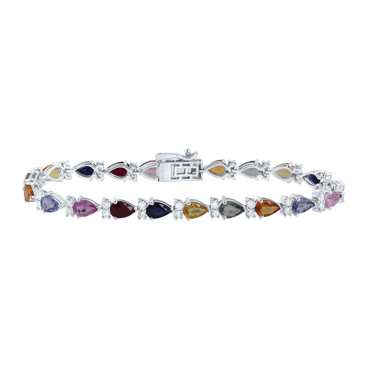 1 1/3Ctw-Nat Diamond 9 3/4Ctw- Ps- Nat Gem Multi Clr Sapphire Bracelet(7 Inch) (8.28 grams)