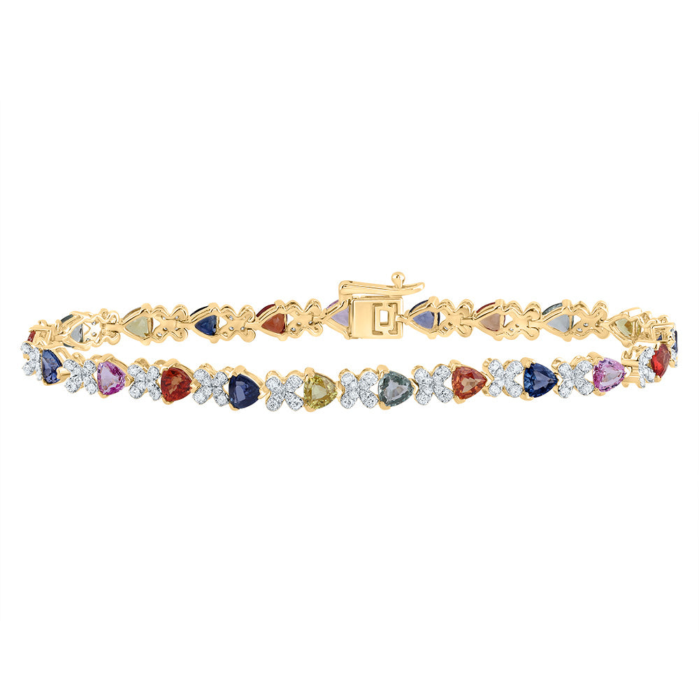 3/4Ctw-Nat Diamond 6 Ctw-Tri- Nat Gem Multi Clr Sapphire Bracelet(7 Inch) (6.74 grams)