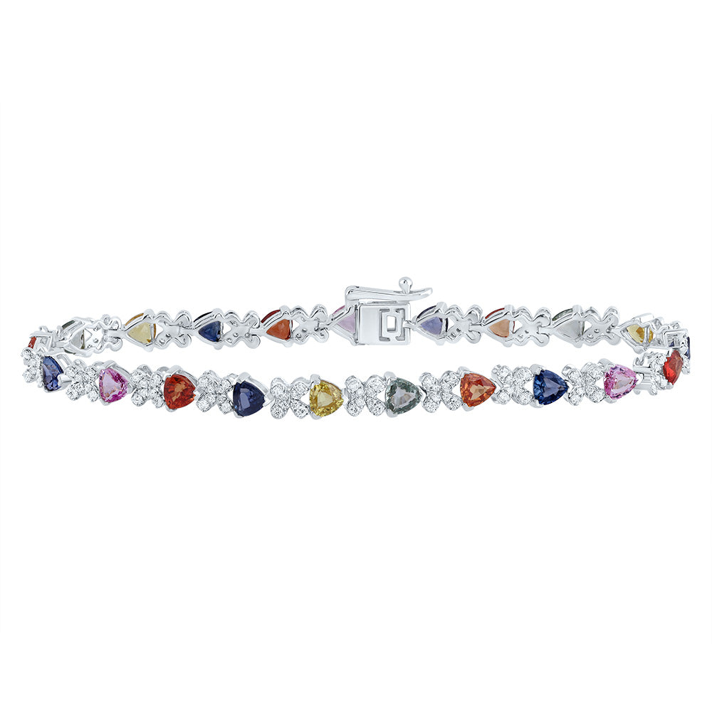 3/4Ctw-Nat Diamond 6 Ctw-Tri- Nat Gem Multi Clr Sapphire Bracelet(7 Inch) (7.132 grams)
