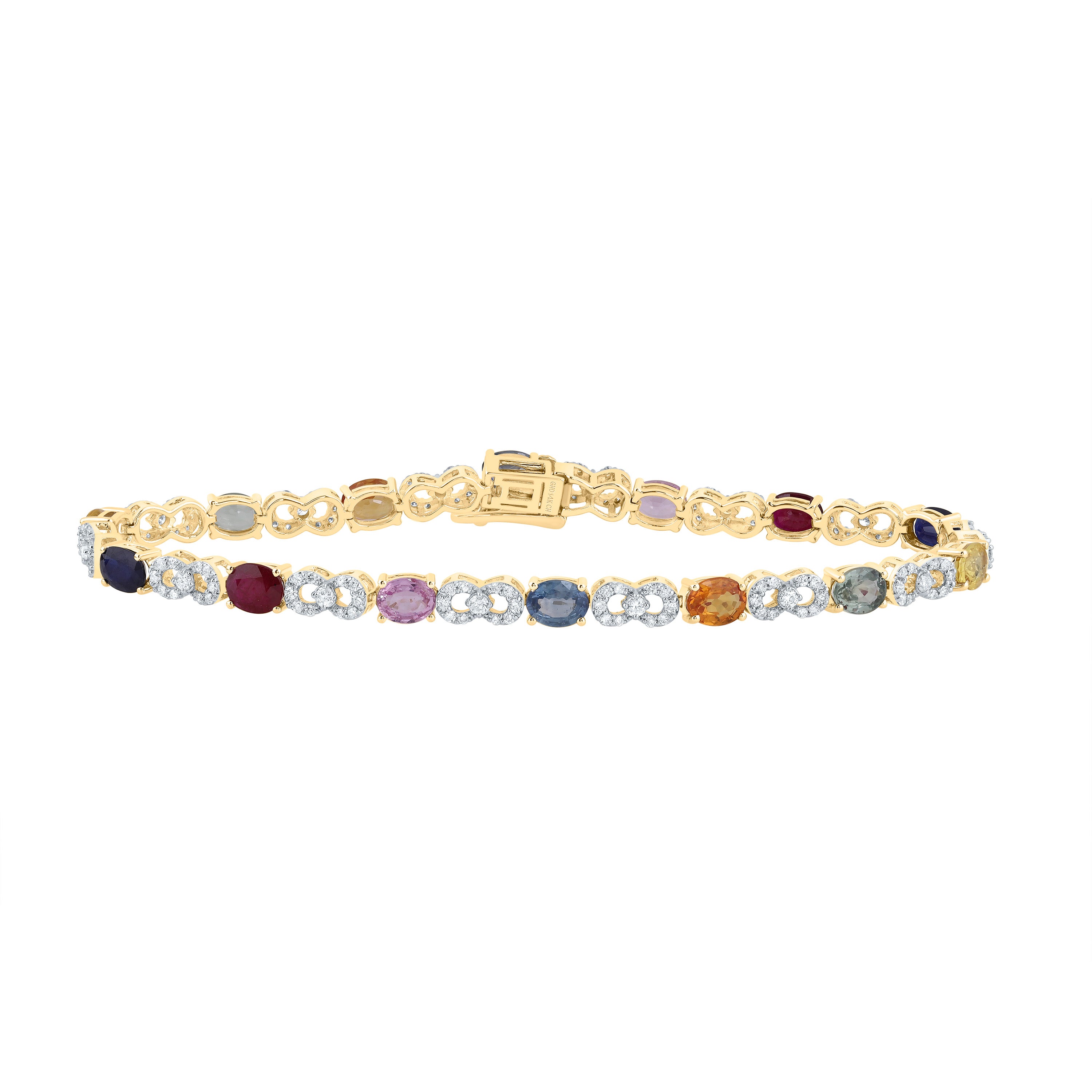 7/8Ctw-Nat Diamond 5 3/4Ctw-Ov- Nat Gem Multi Clr Sapphire Bracelet(7 Inch) (7.629 grams)