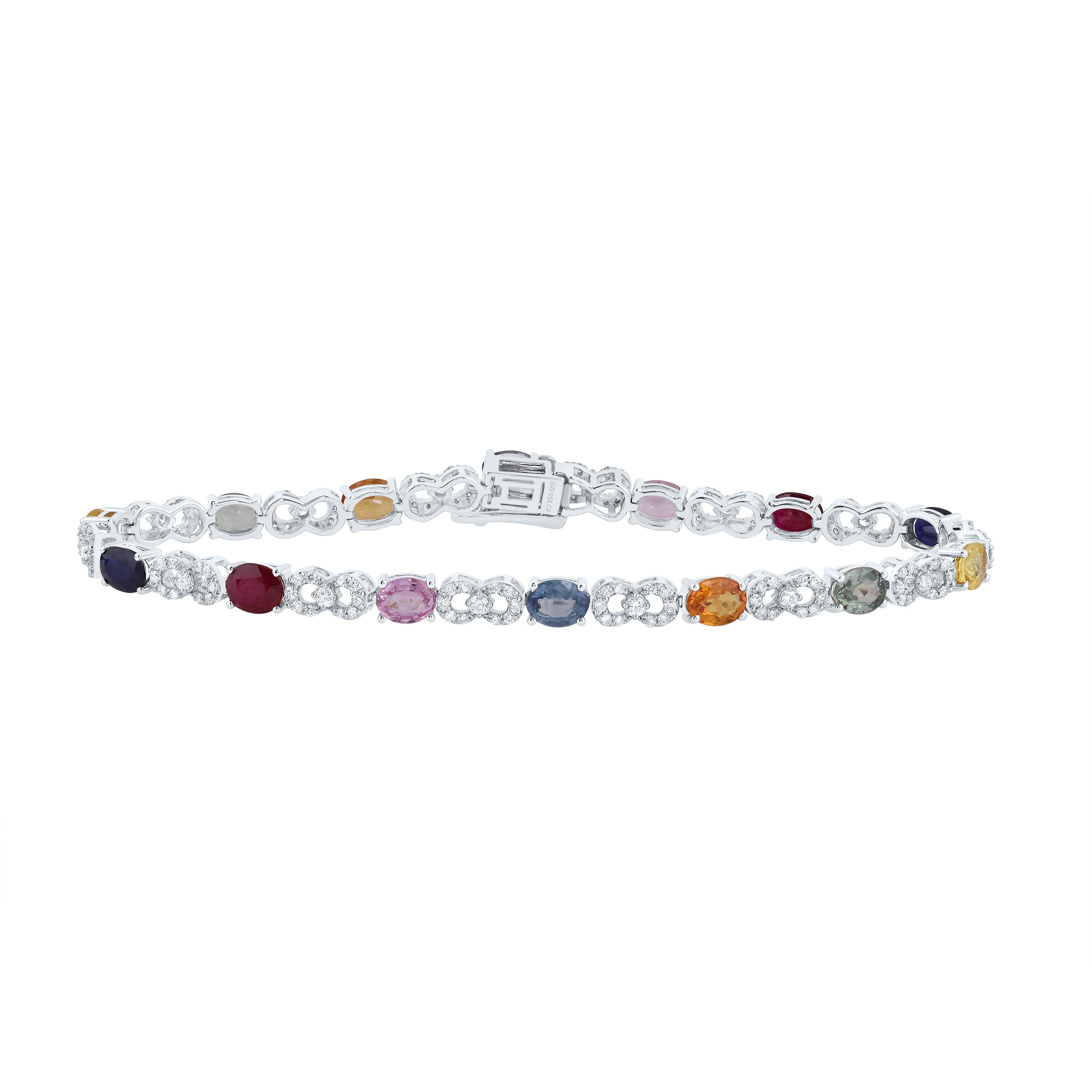 7/8Ctw-Nat Diamond 5 3/4Ctw-Ov- Nat Gem Multi Clr Sapphire Bracelet(7 Inch) (7.66 grams)