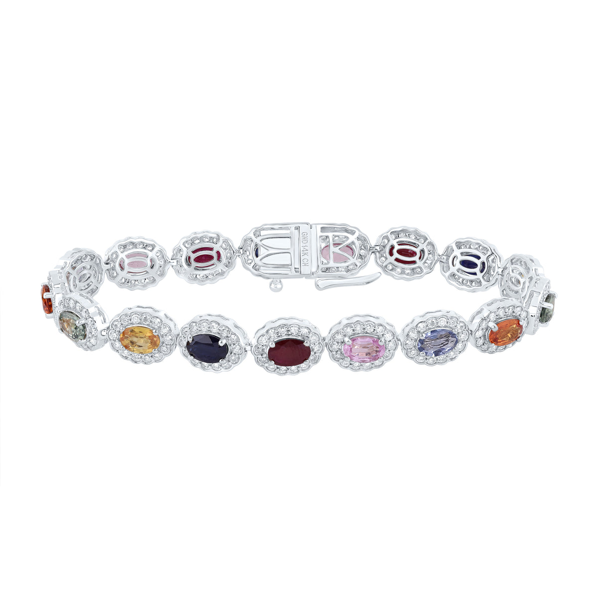 2 1/4Ctw-Nat Diamond 9 1/5Ctw-Ov- Nat Gem Multi Clr Sapphire Bracelet(7Inch) (14.118 grams)