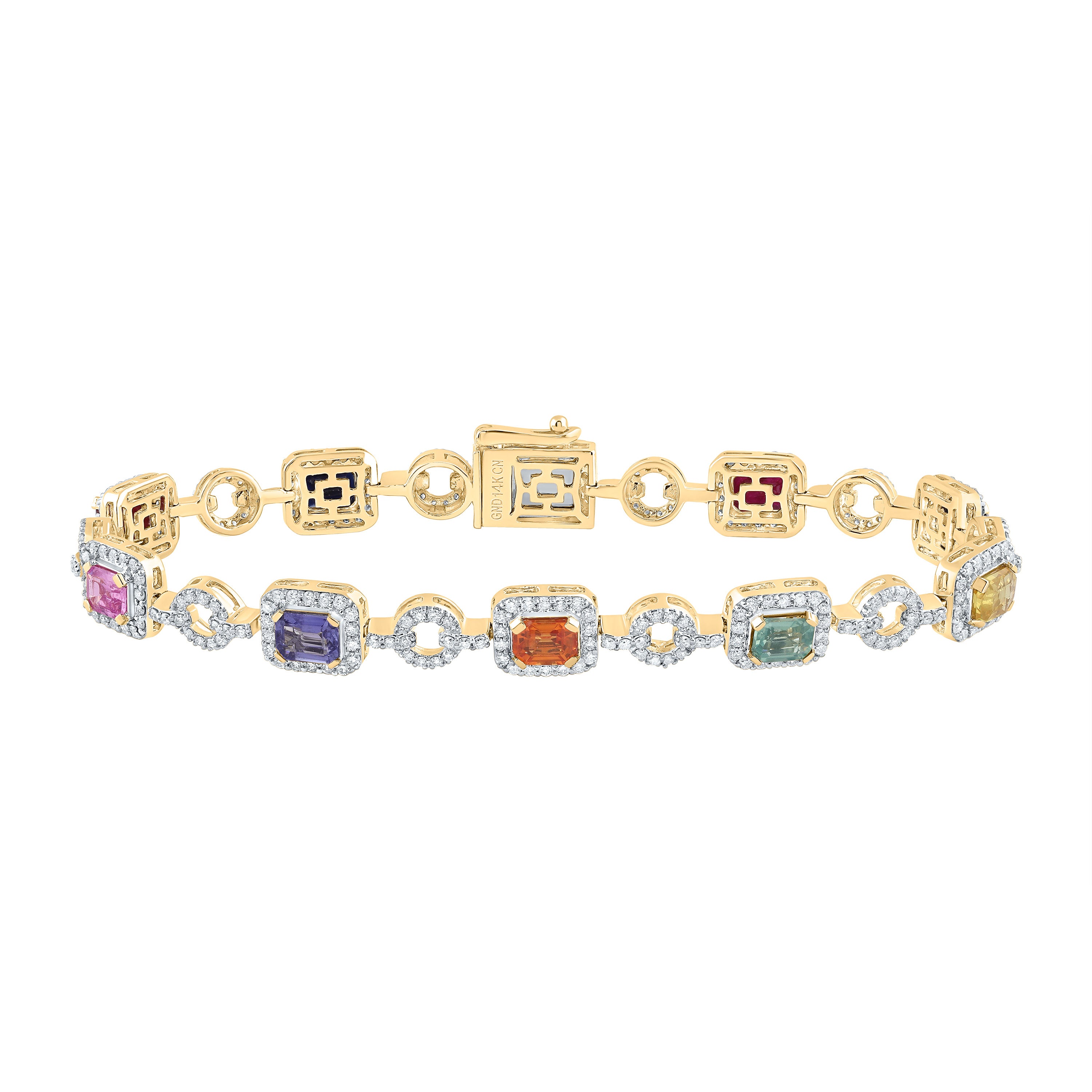 1 7/8Ctw-Nat Diamond 5Ctw Oct- Nat Gem Multi Clr Sapphire Bracelet(7 Inch) (13.81 grams)