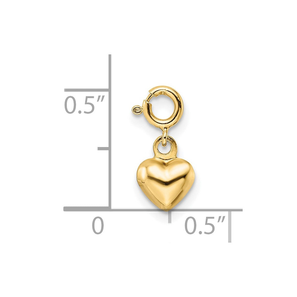 14K Polished 3-D Puffed Heart with Spring Ring Clasp Charm (0.3 grams)
