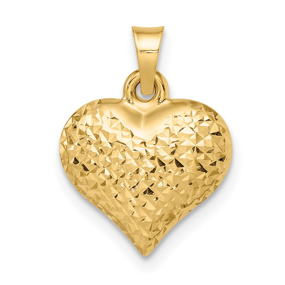 14k Polished Diamond-cut Large Puffed Heart Pendant (0.62 grams)